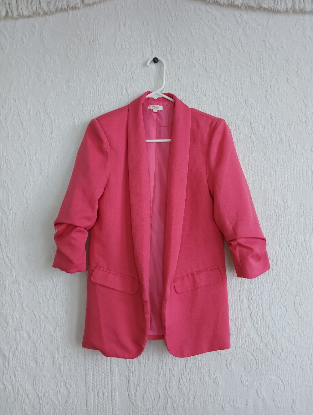 Oddi Hot Pink Blazer Open Front Ruched 3/4 Sleeve Small - Picture 9 of 9